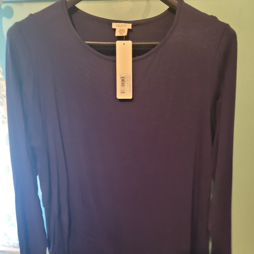 Knit Asymmetrical Hemline Long Sleeve Top - Navy